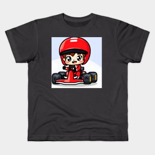 A Go-kart with a Boy in Red Racing Overalls in Kawaii Chibi style Kids T-Shirt